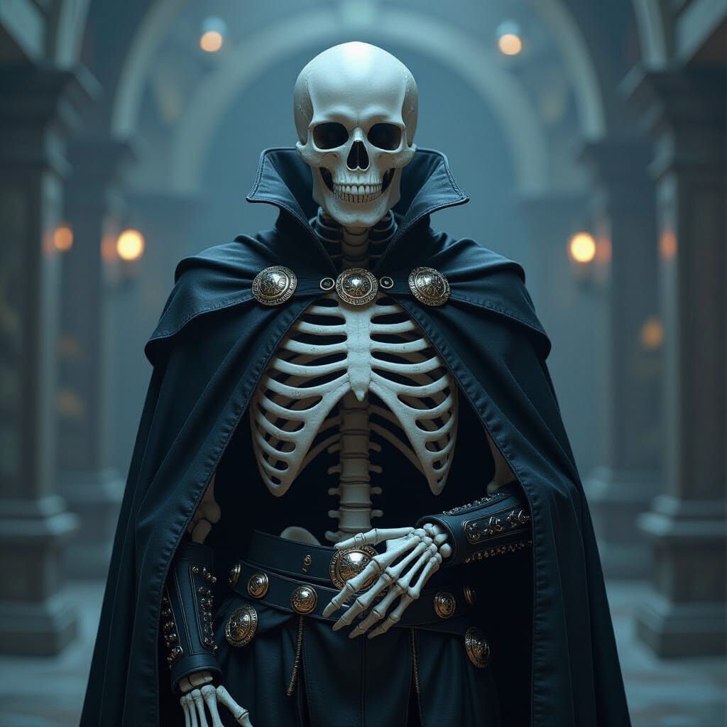 Skeleton in Batskin Cloak: Dark Mystical Portrait