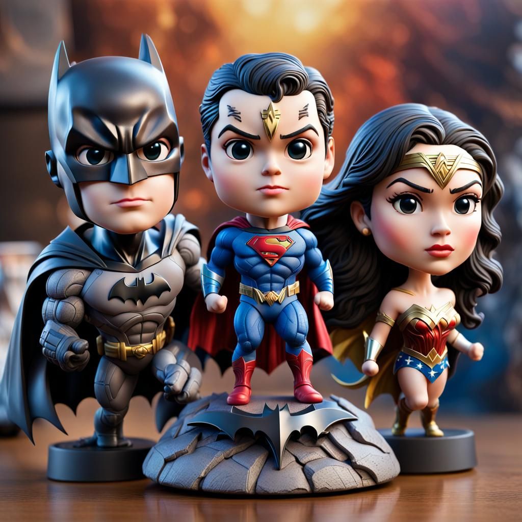 Hyperrealistic Bobbleheads of DC Trinity: Batman, Superman, ...