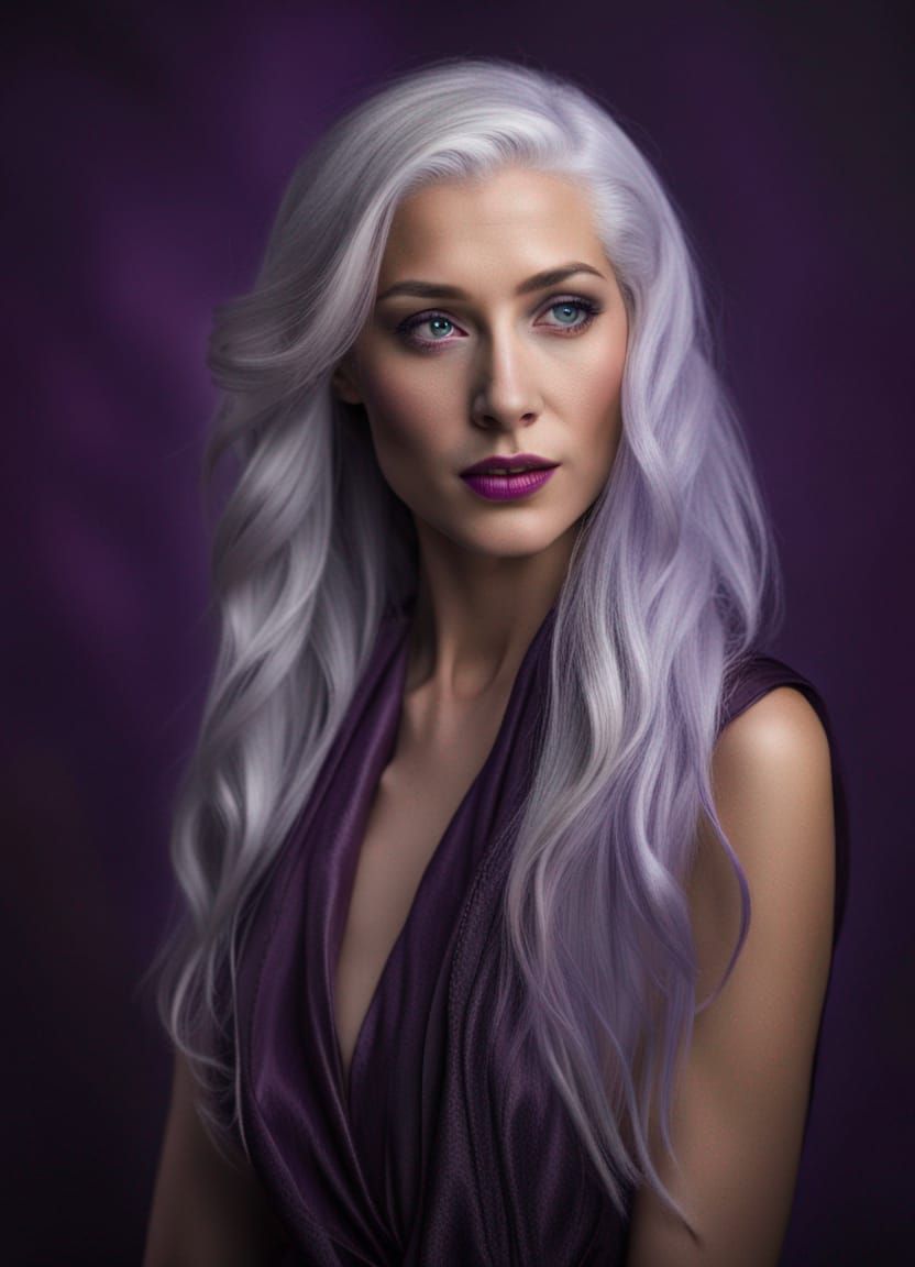 Valyrian Woman Portrait with Silver Hair and Violet Eyes