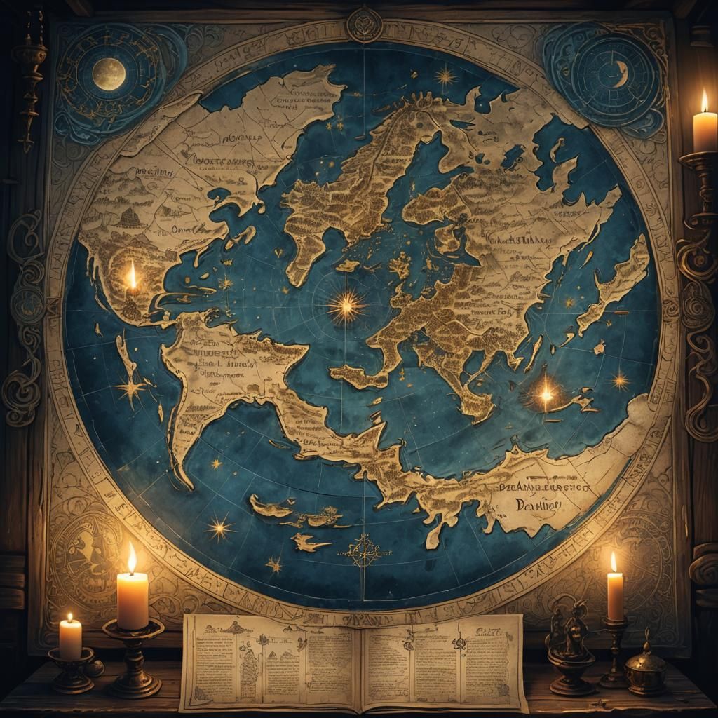 Moonlit Ancient Map in Mystical Monastery