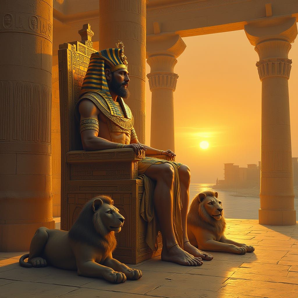 Ancient Egyptian Pharaoh in Golden Headdress