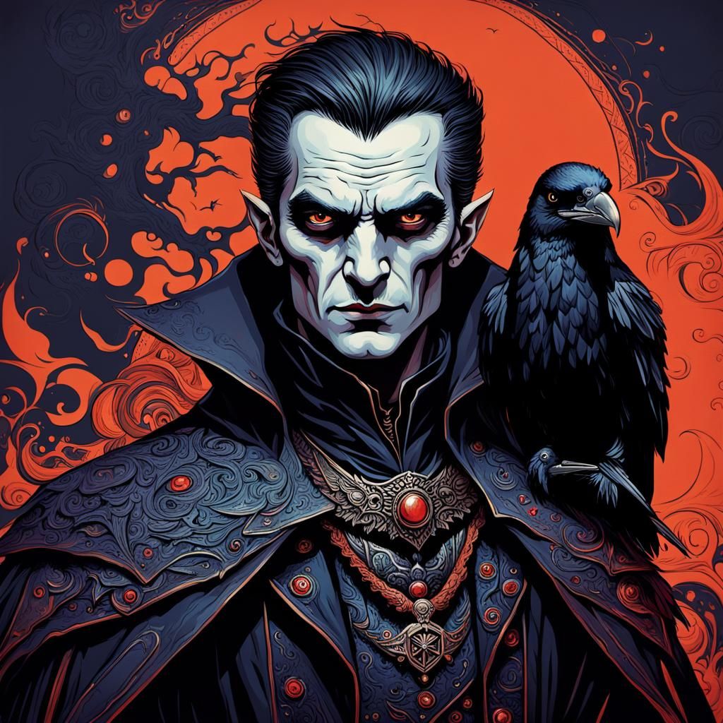 Tzimisce Vampire with Raven in Abstract Art Style