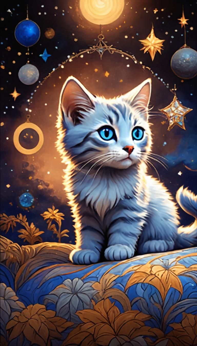 Ethereal Kitten with Stardust Fur, Fantasy Art