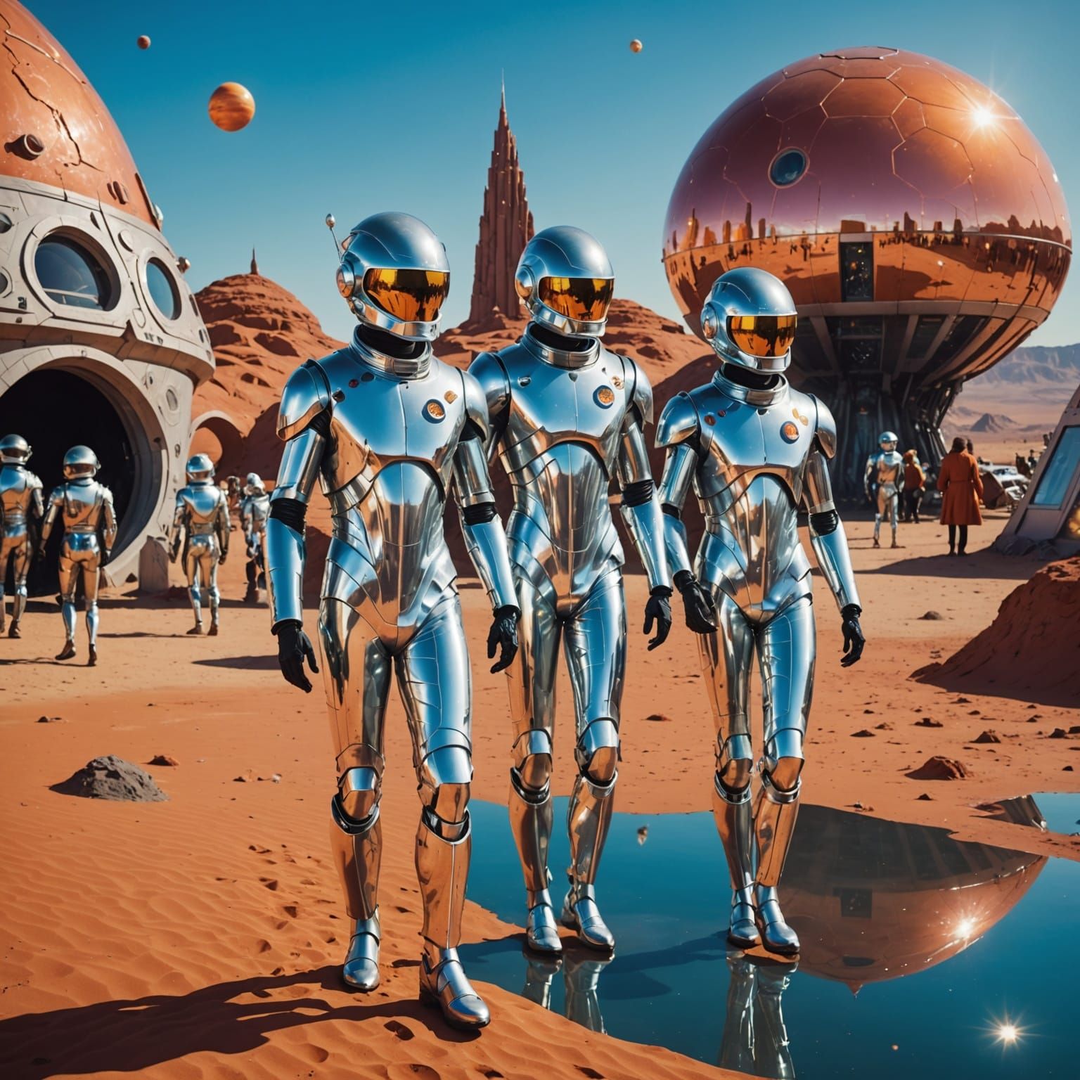 Retrofuturistic Space Dwellers in 60s Inspired Metallic Armo...