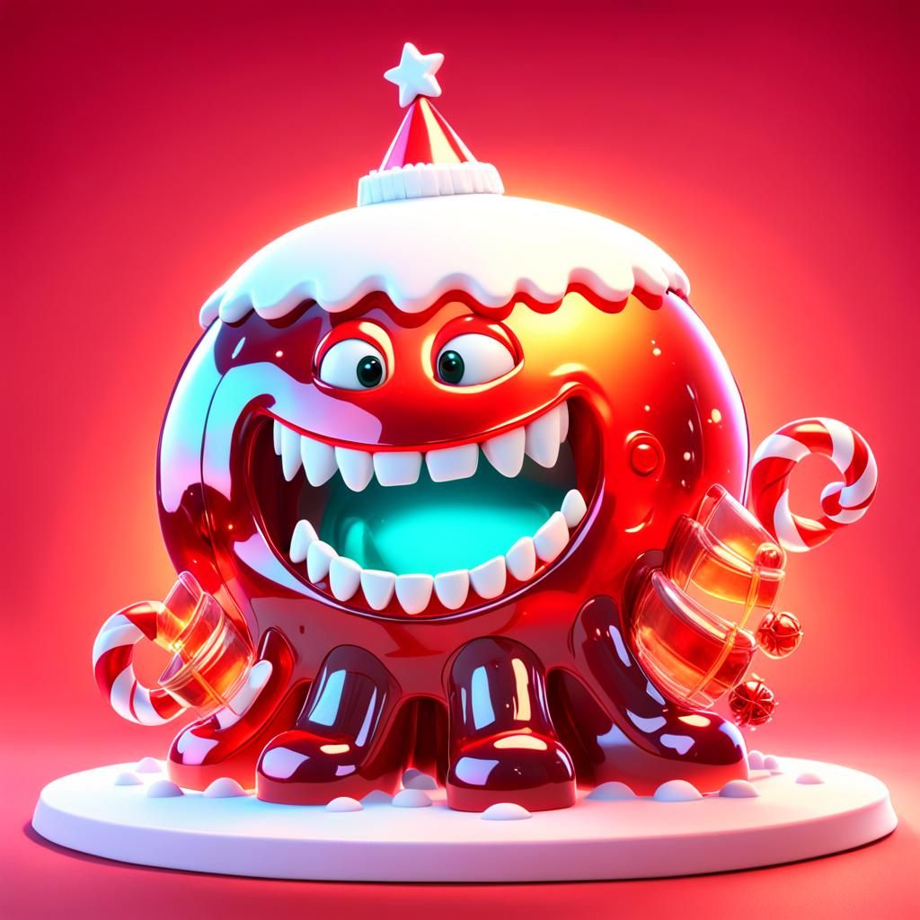 Animatronic Red Jelly Mold: Pixar-Style 3D Digital Art