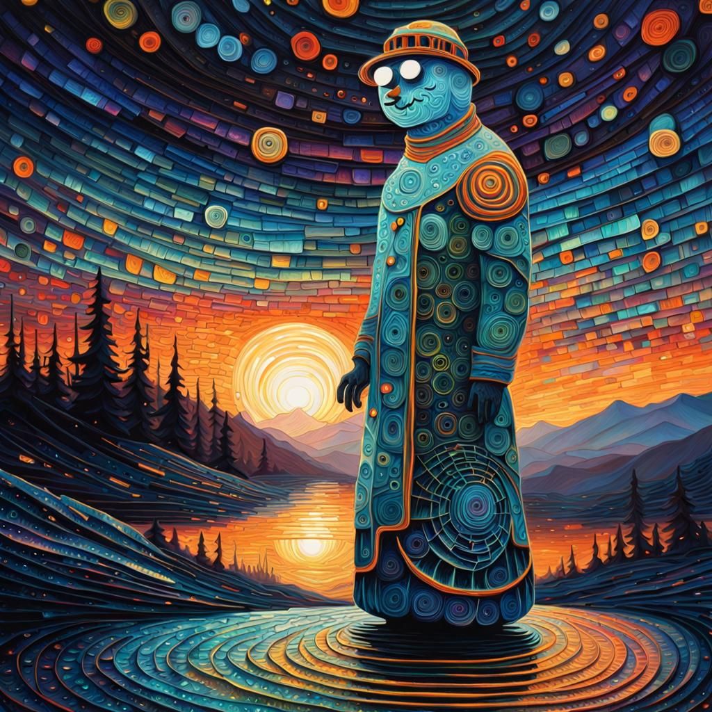 Colorful Bioluminescent Snowman in Geometric Futurism Style