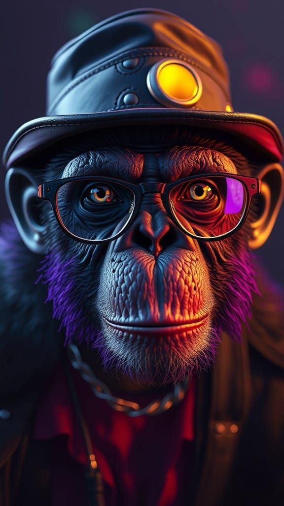 Angry Chimpanzee in Futuristic World, Dark Fantasy Art