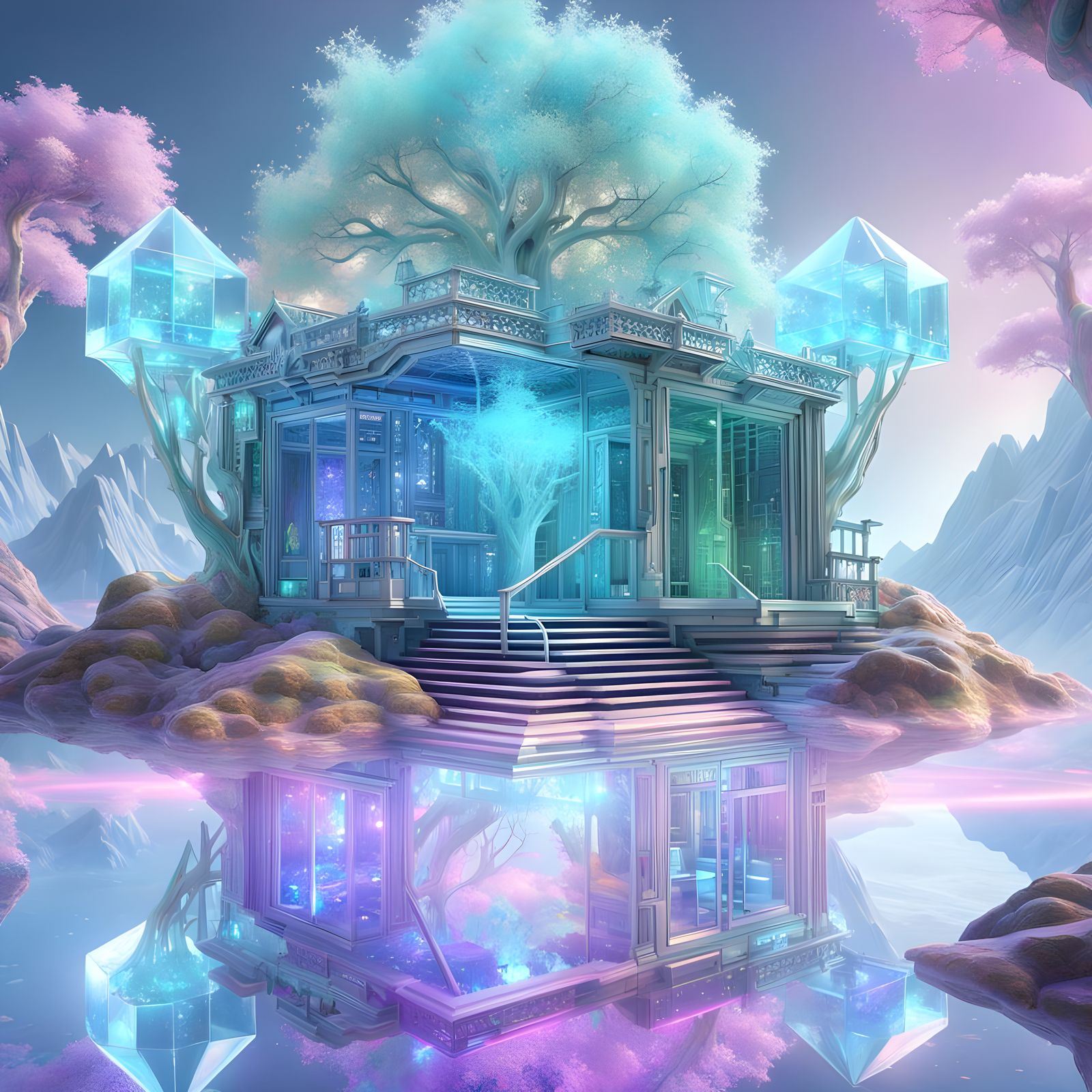 Crystal Alien Treehouse with Bioluminescent Details