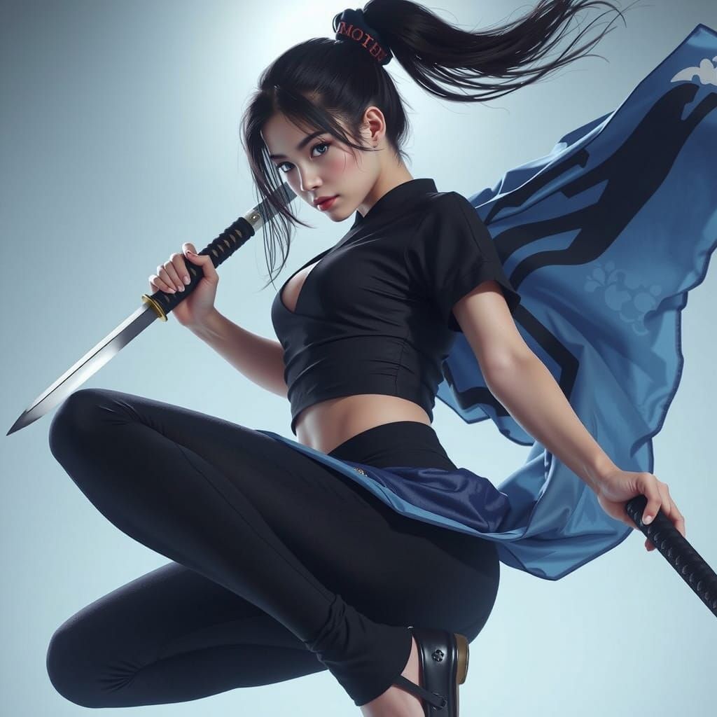 Geisha-Inspired Samurai Woman in Hyperrealistic Style