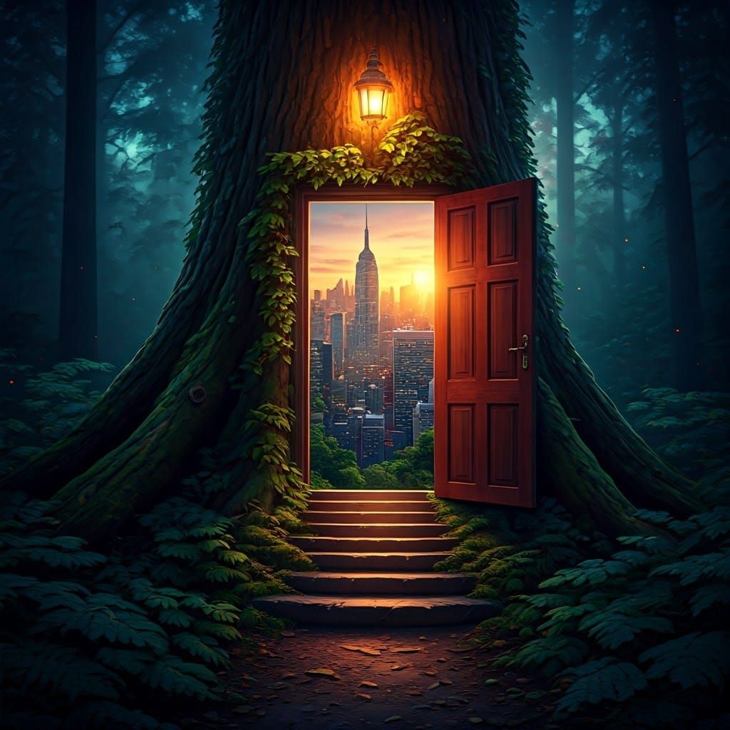 Surreal Forest Masterpiece Reveals City at Sunrise