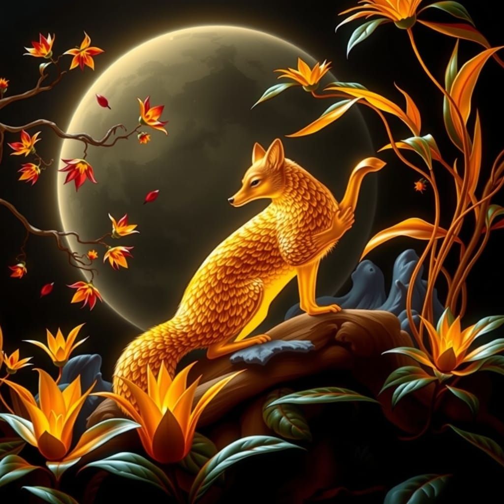 black light arabesque fox gold fox gold moonlight gold exotic arabesque plants, golden stream