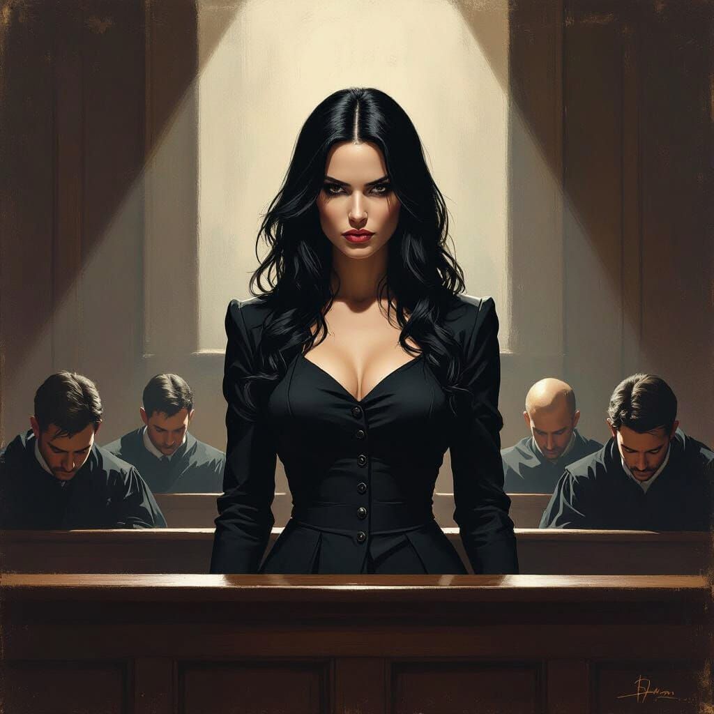 Raven Haired Woman Dominates Courtroom as Judge Bows