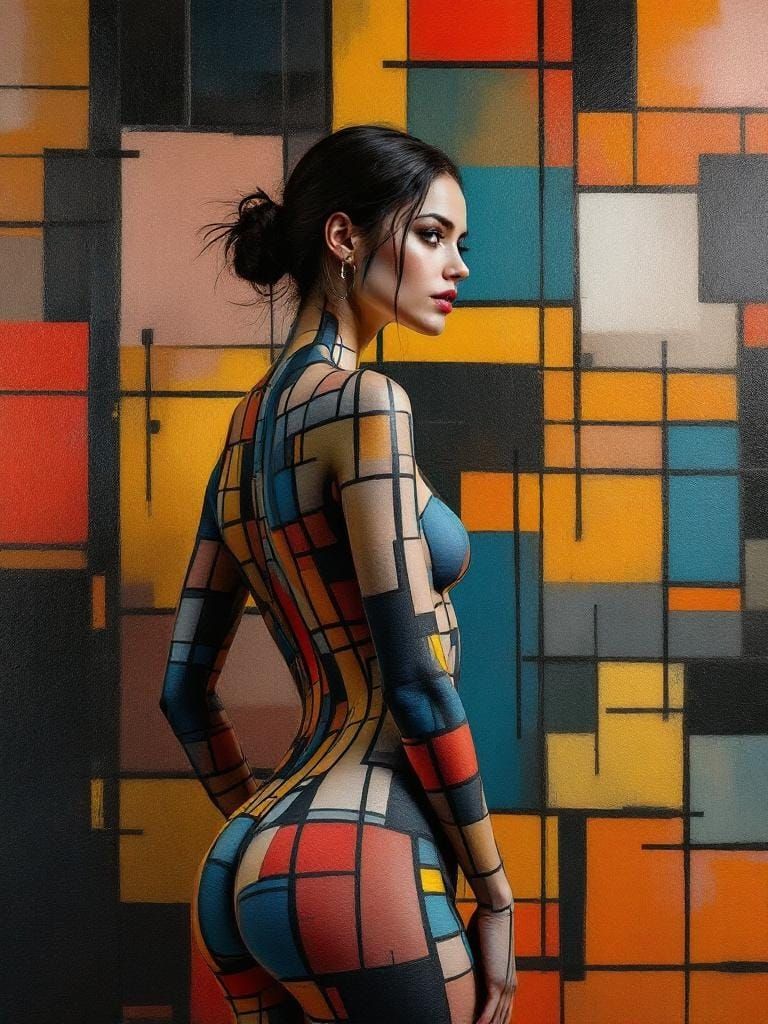 Geometric Woman: Painted Illusion in Oil Painting Style
