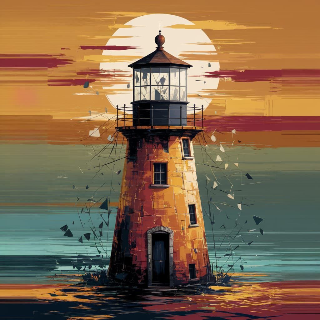 Abstract Expressionist Lighthouse at Sunset