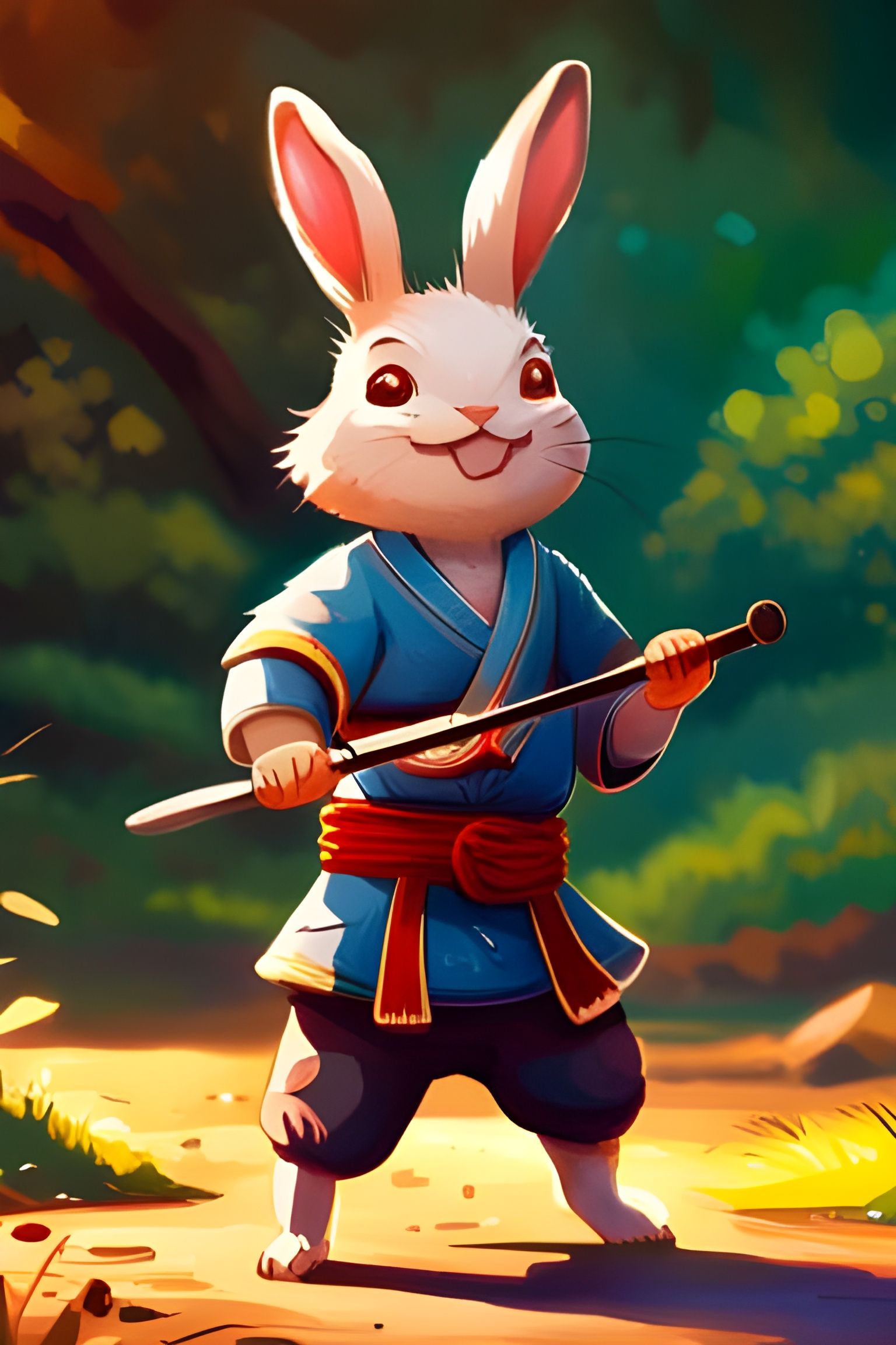 Baby Rabbit Samurai with Katana Sword
