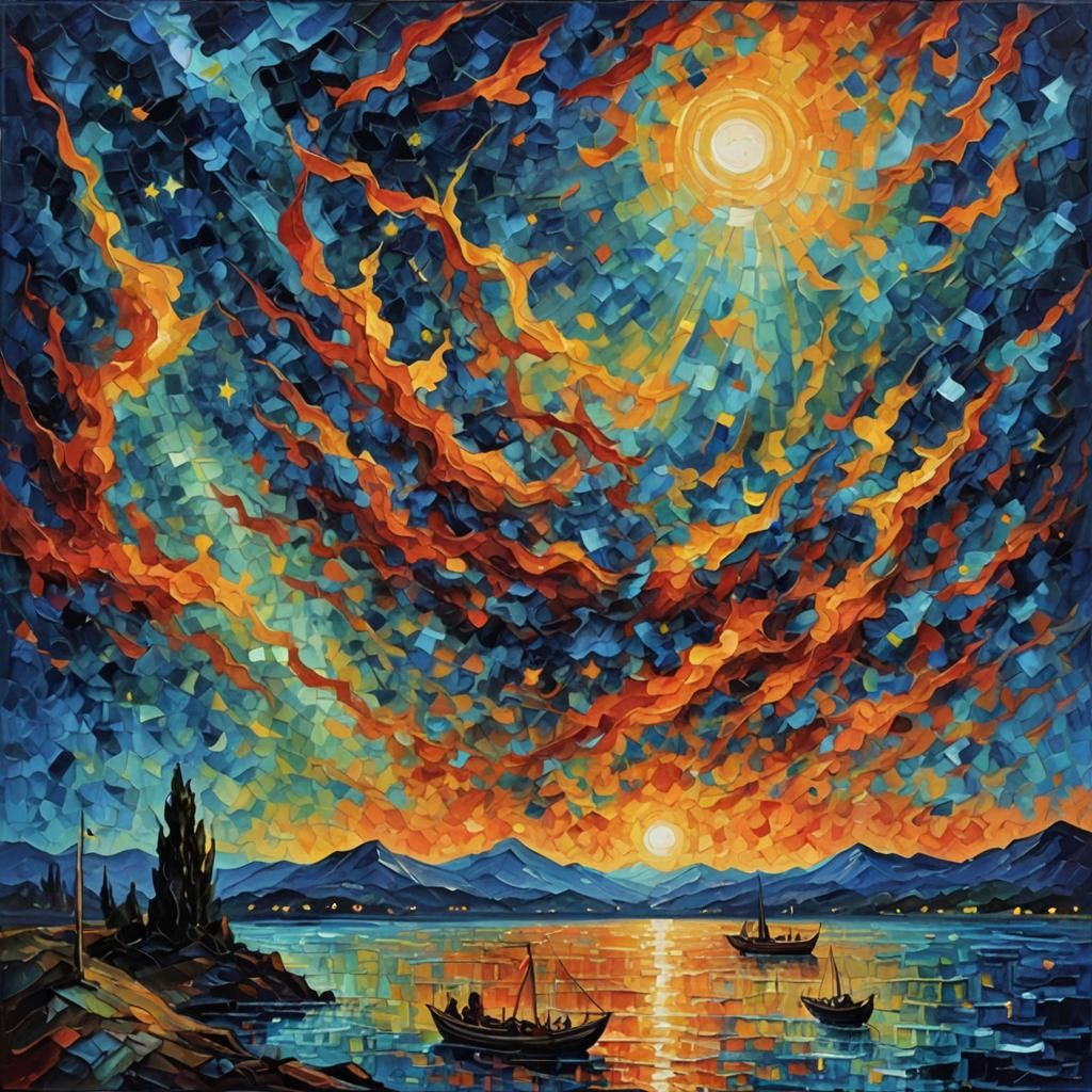 Celestial Watchman in Neo-Impressionist Oil Painting
