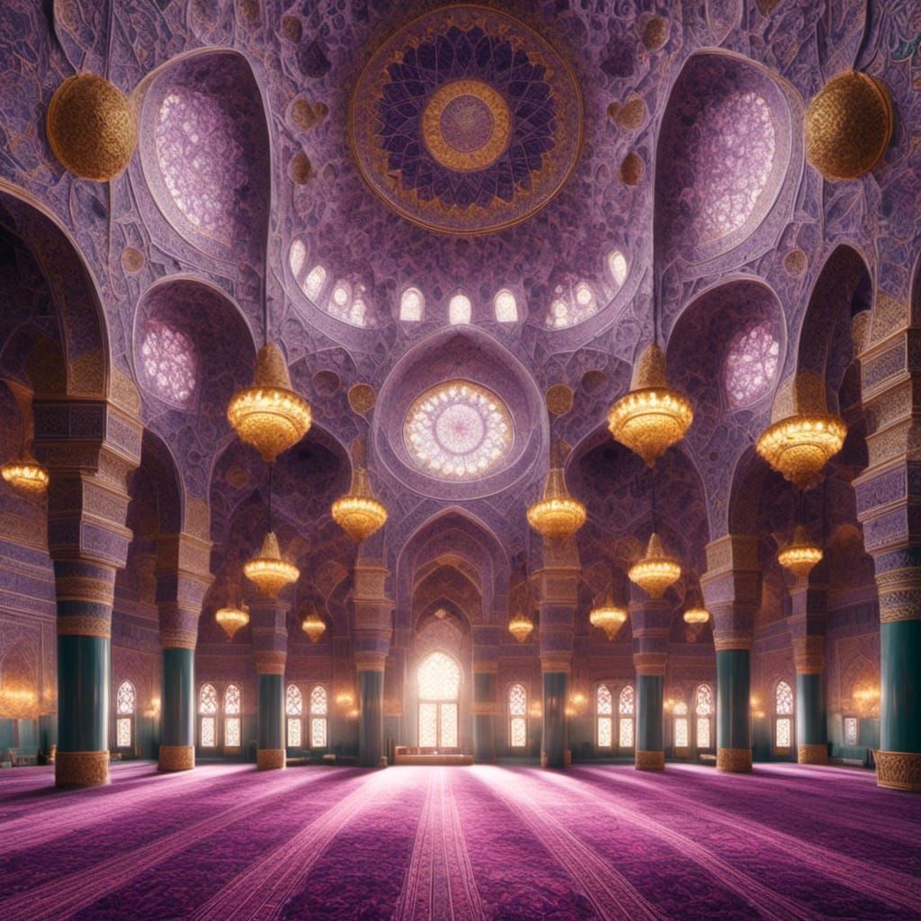 Green and Purple Mosque Interior with Gold