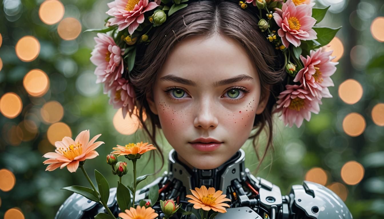 Android Holding Flower: Detailed Professional Photo