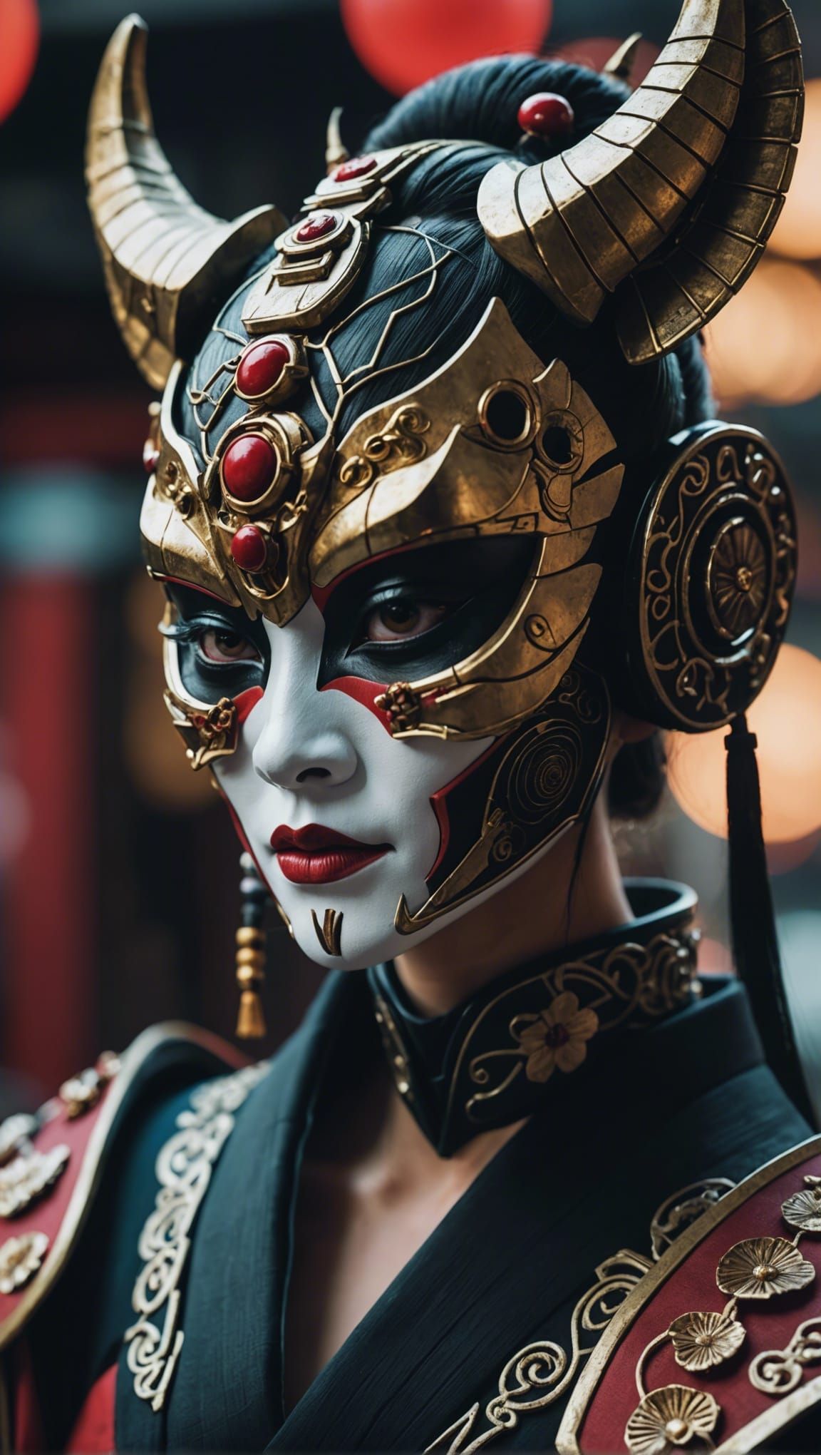 Futuristic Cyber Geisha Demon Mask in Akira Style