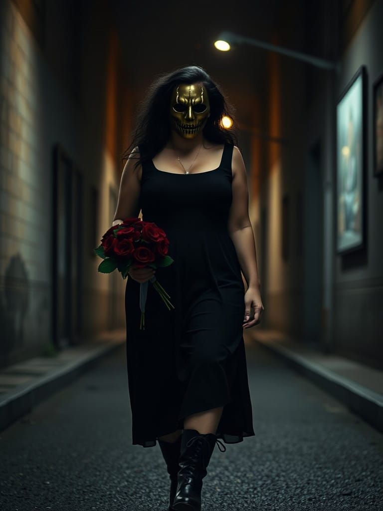 Mysterious Woman in a Creepy Leatherface Mask