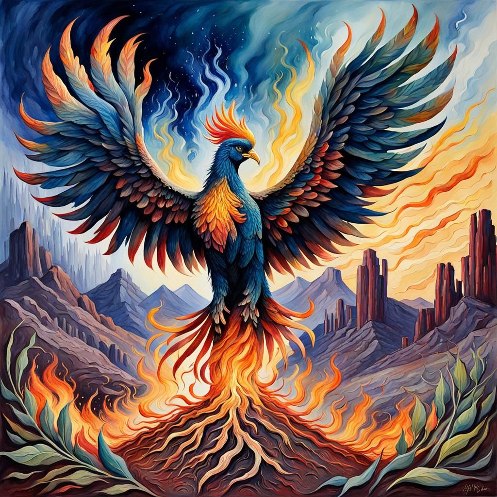 Phoenix Rising: Gouache and Watercolor Impressionist Art