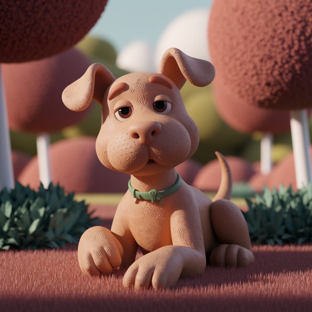 Charming Claymation Dog in Sunny Park Scene
