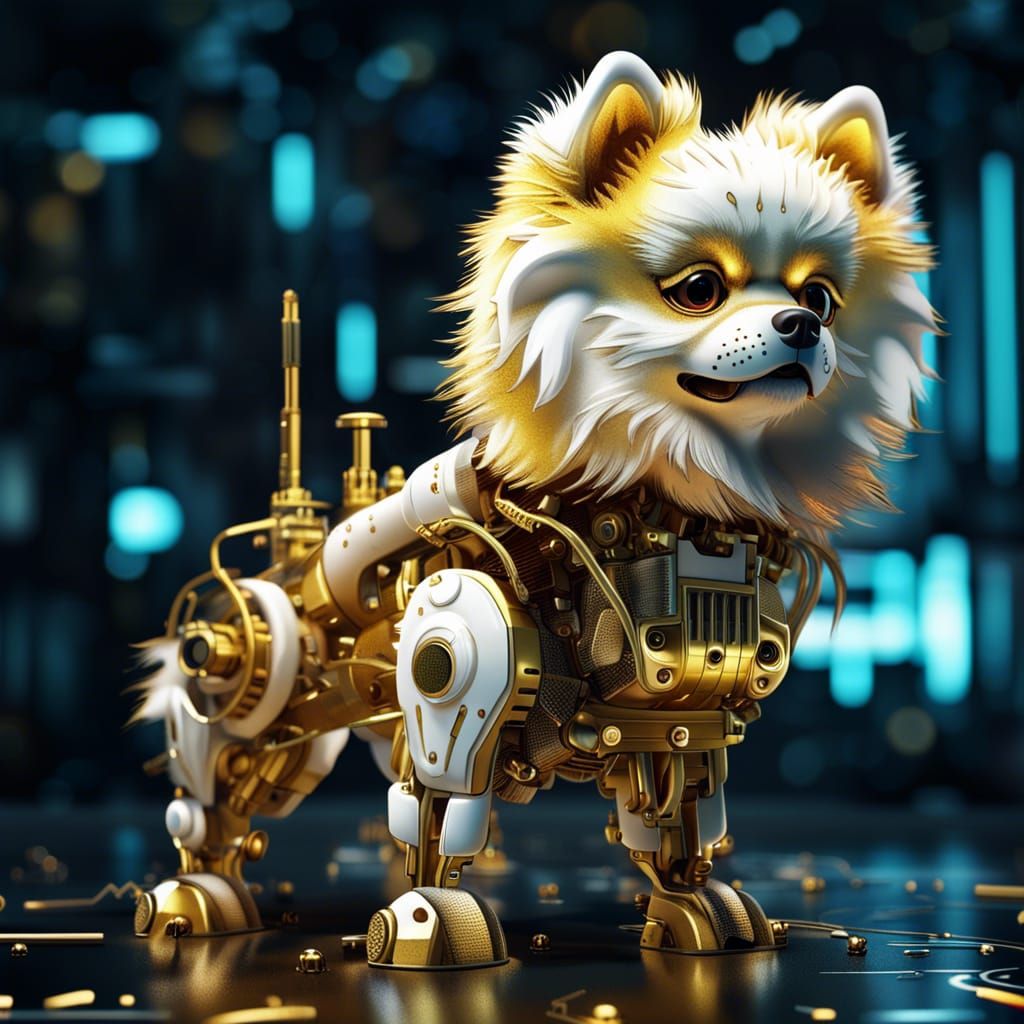 Futuristic Robotic Pomeranian Puppy in Anime Style