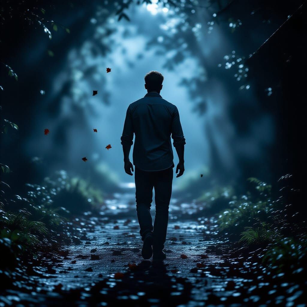 Eerie Night Path in Cinematic Style