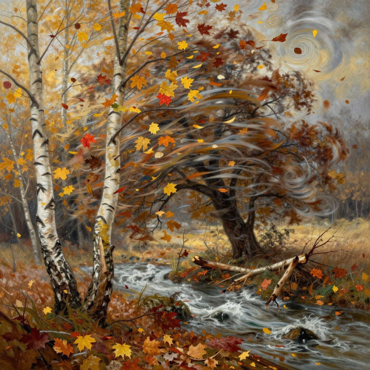 Fierce Autumn Storm Landscape Painting