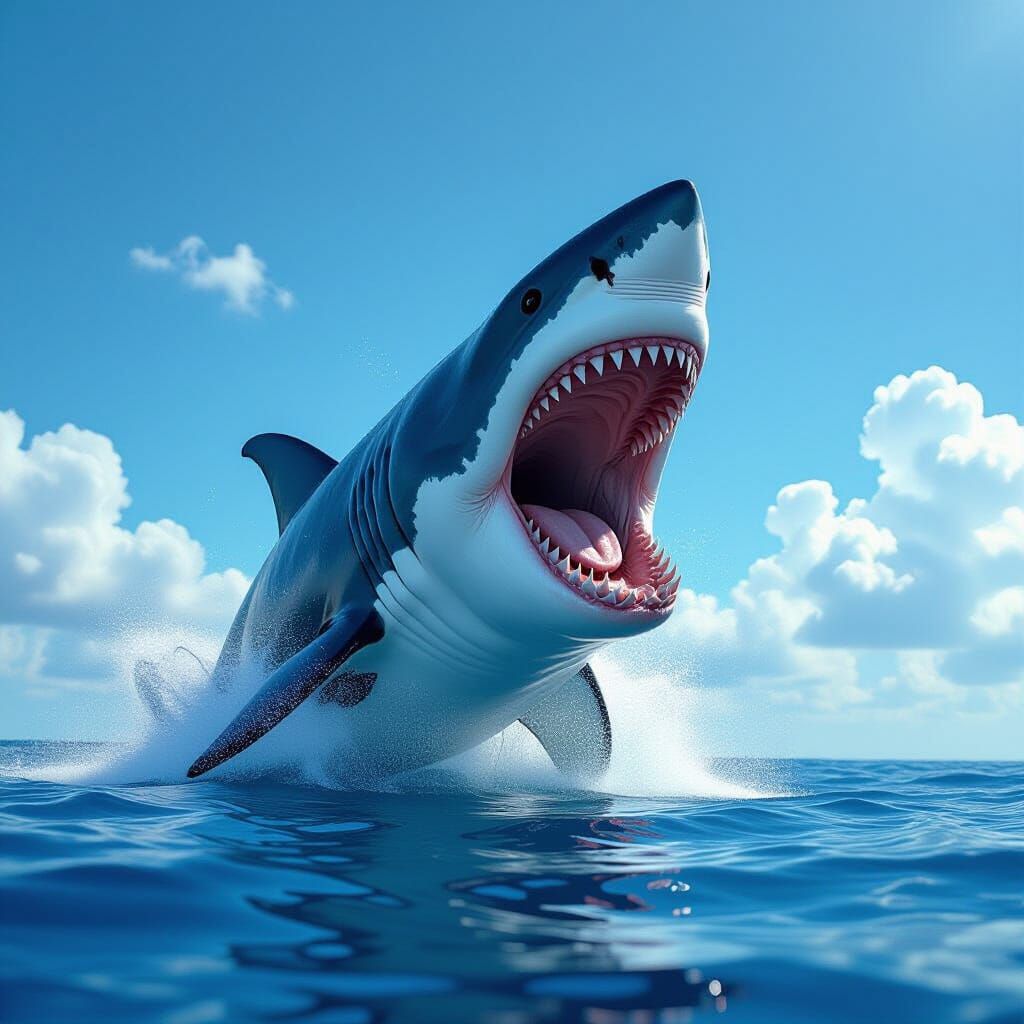 Megalodon Breaching the Ocean Surface in Photorealistic Styl...