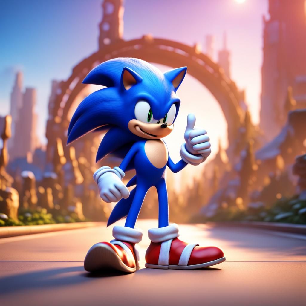 Sonic the Hedgehog Thumbs Up: Pixar-Style 3D Render