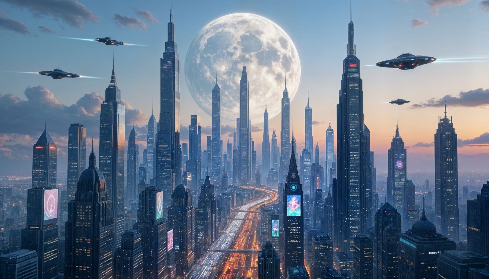 Futuristic Technocratic City at Night in Hyperdetailed Digit...