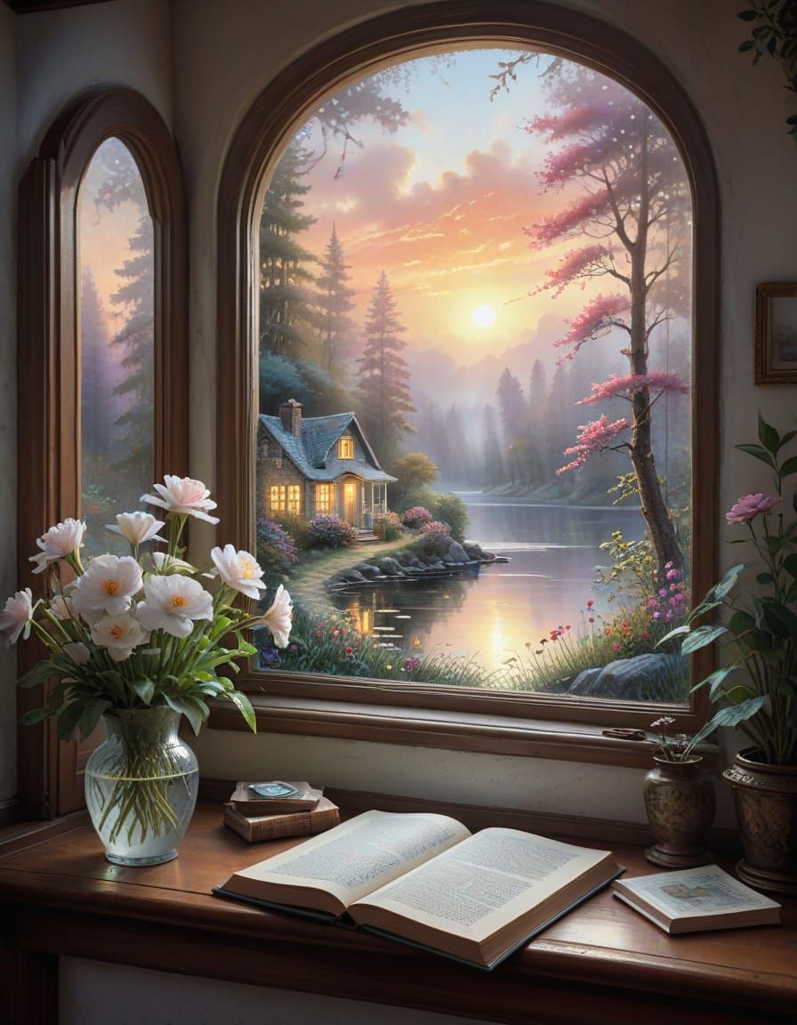 Cozy Forest House at Sunrise in Watercolour