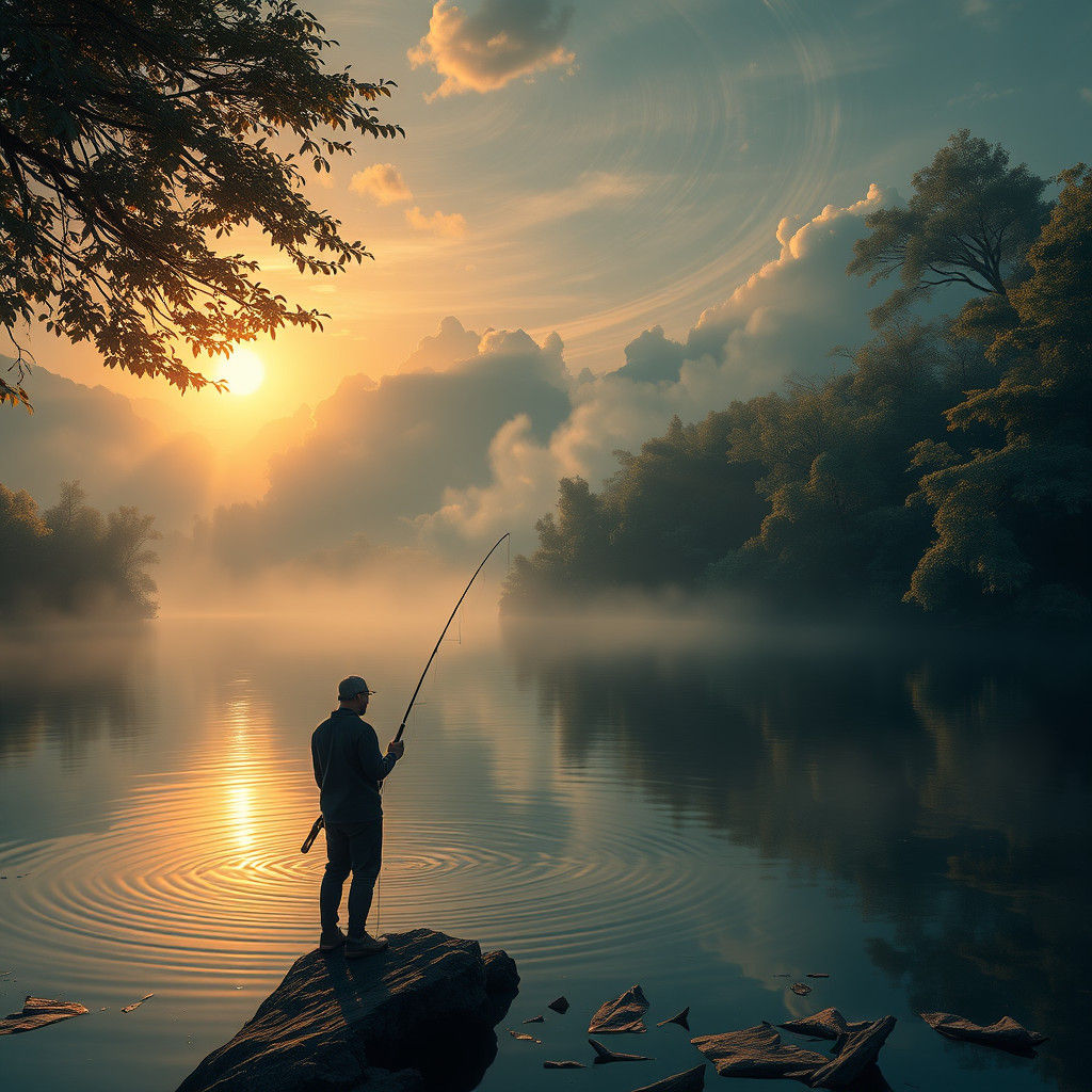 Mystical Fisherman at Sunset: A Conceptual Art Piece