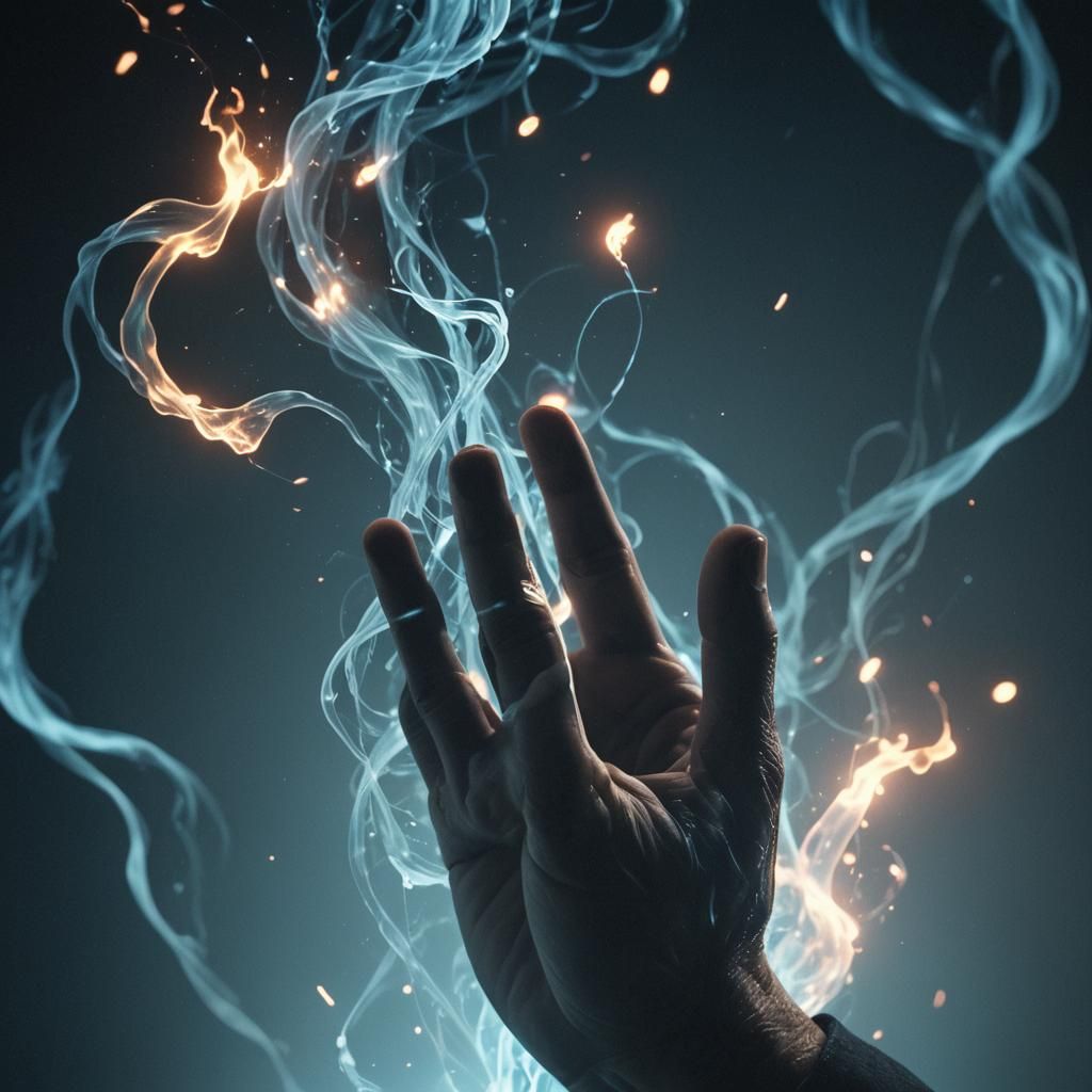 Hand Emitting Void Particles in Surreal Style