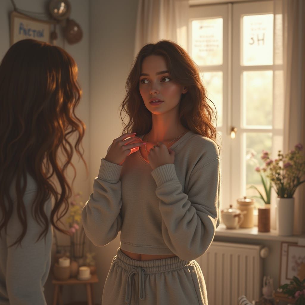 Young Woman Prepares for the Day in a Cozy Morning Sanctuary