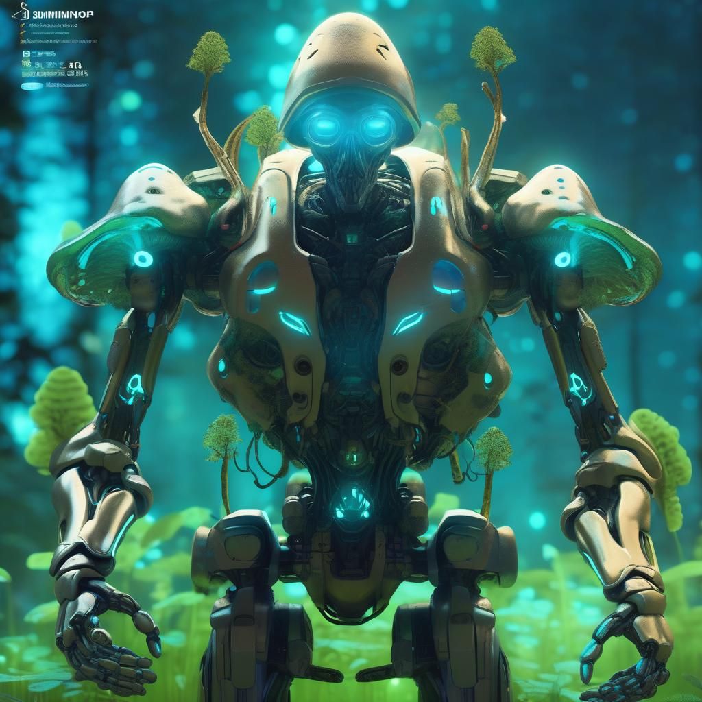 Bioluminescent Fungus Android in Biopunk Style