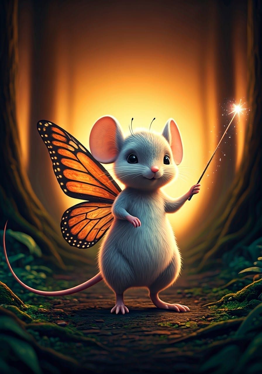 Enchanted Whimsy Fairy Mouse in a Lush Forest