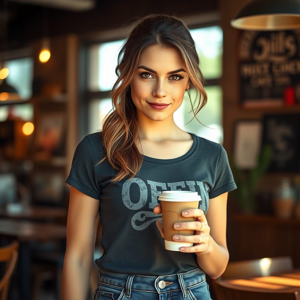 Sassy Coffee Shop Beauty Captured in a Moment of Wit