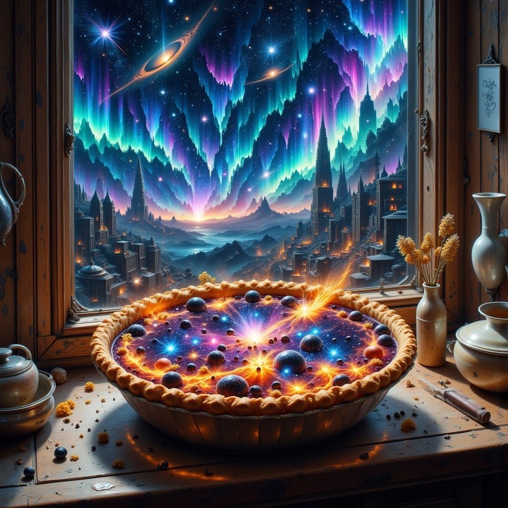 Galaxy Pie with Shooting Stars in Digital Watercolor