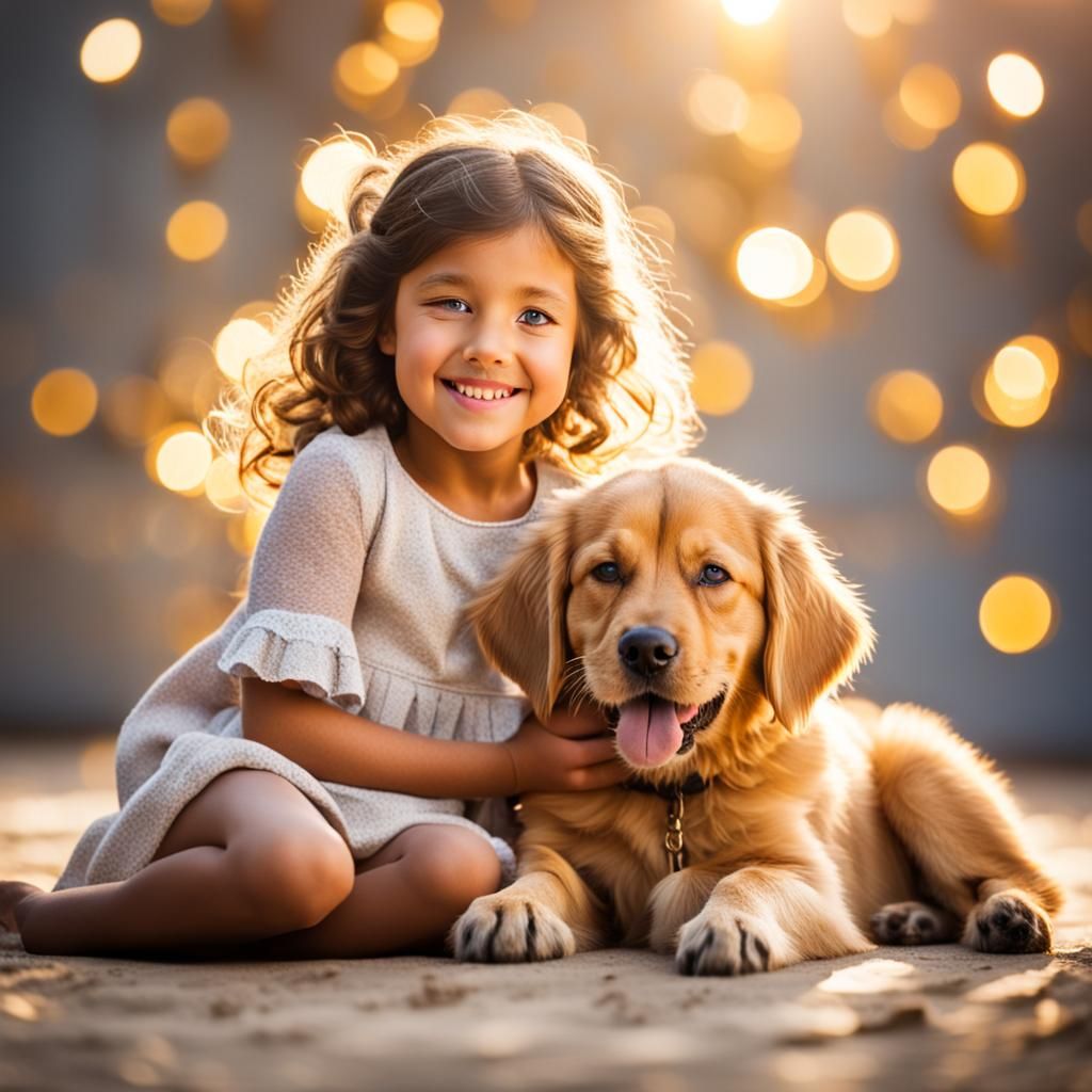 Golden Heart: Girl and Puppy Cuddle, Professional Photograph...