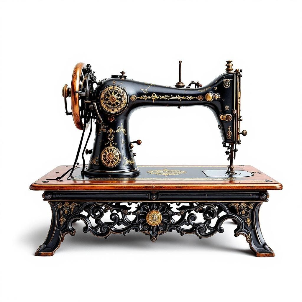 Vintage Copper Sewing Machine on White Background