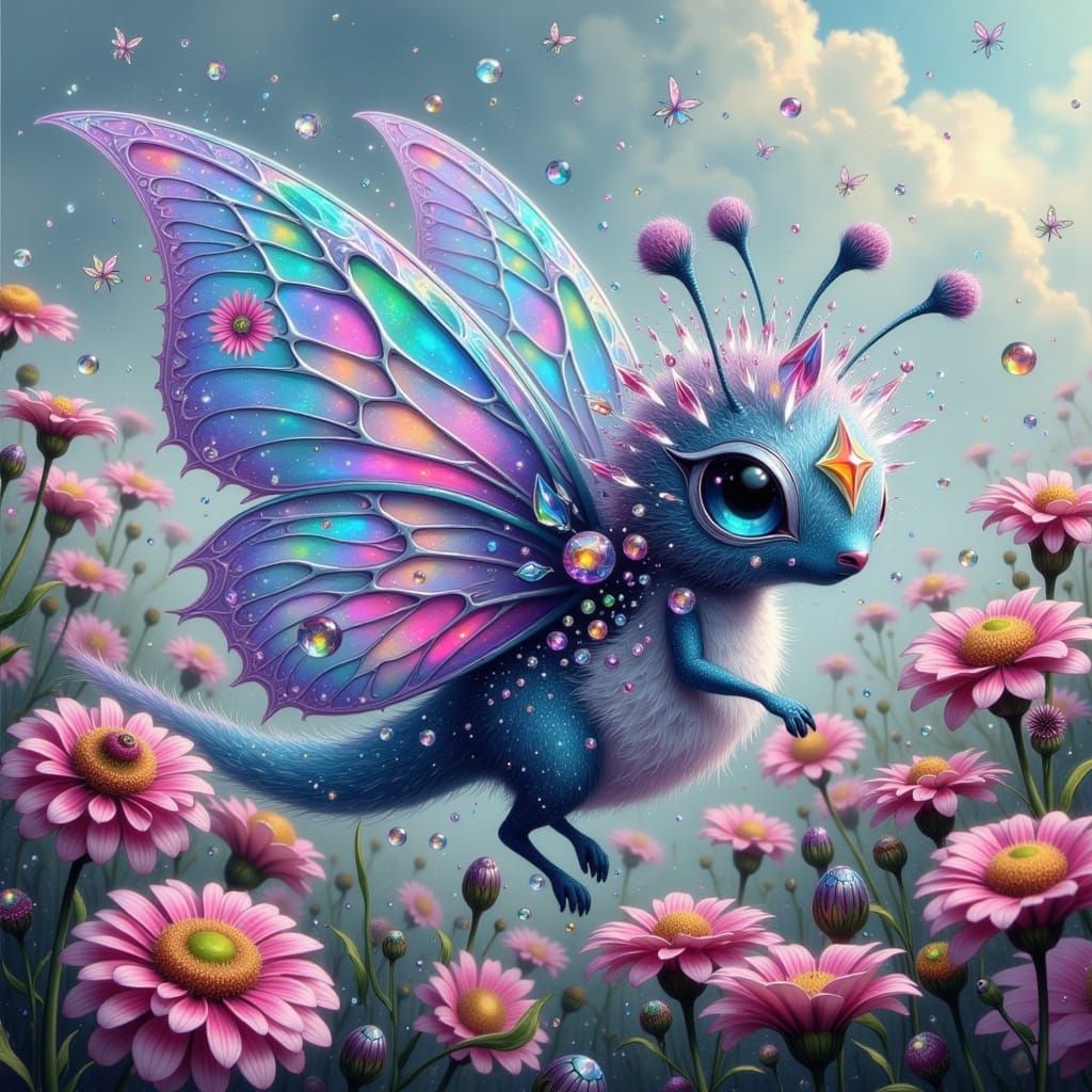 Whimsical Fae Creature in Gingham and Gemstones