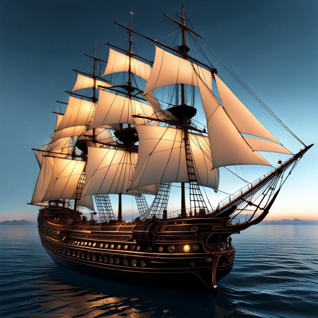 Steaming Ship: Digital Art with Bioluminescent Lighting