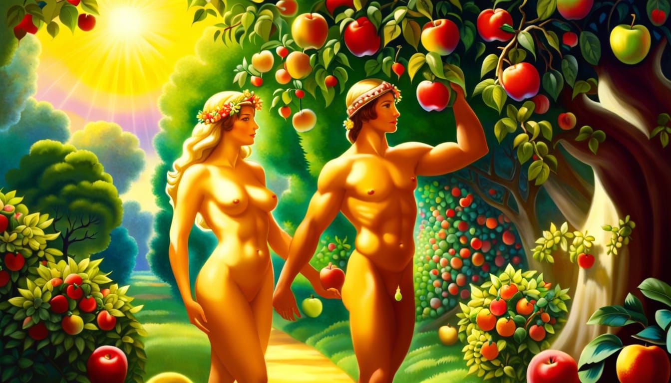 Adam and Eve in the Garden of Eden. About to give into temptation (Part of a Garden of Eden set)