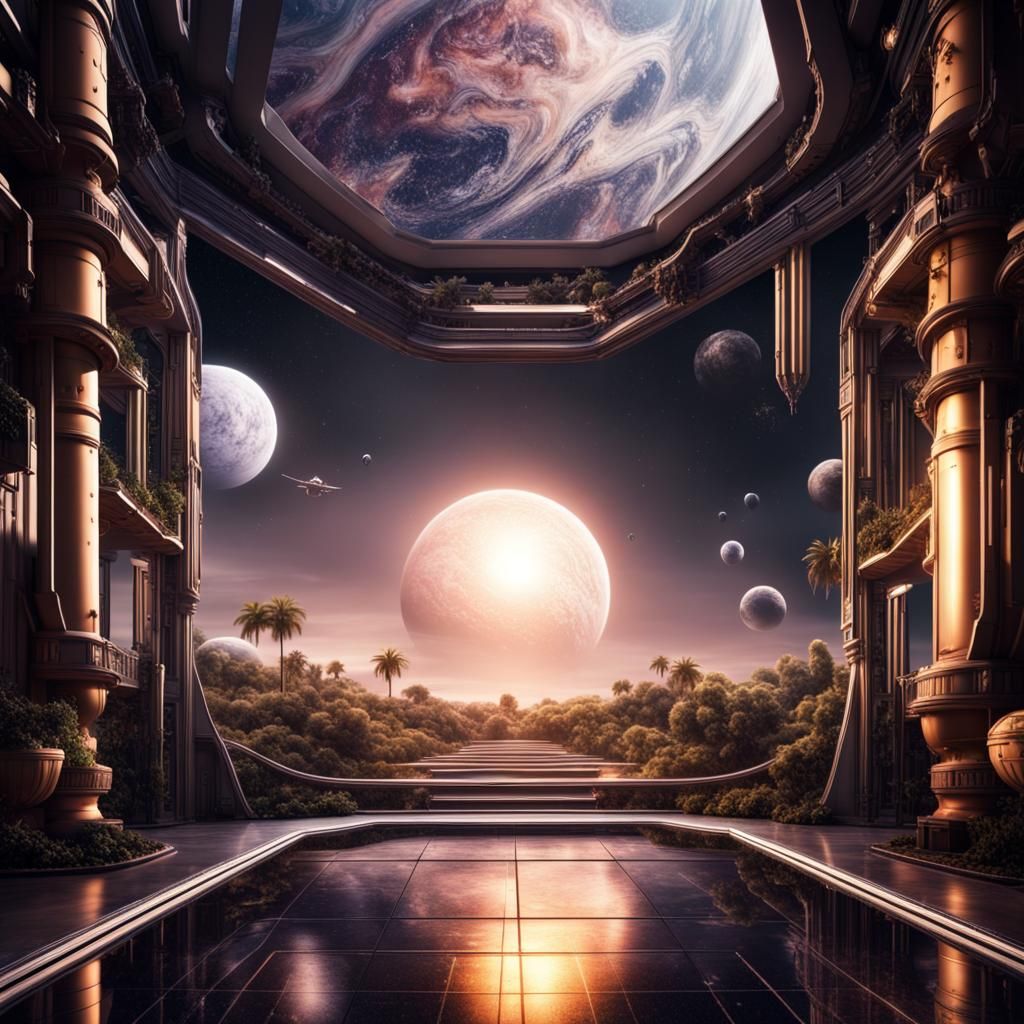 Hyperrealistic Outer Space Utopian Paradise in HDR