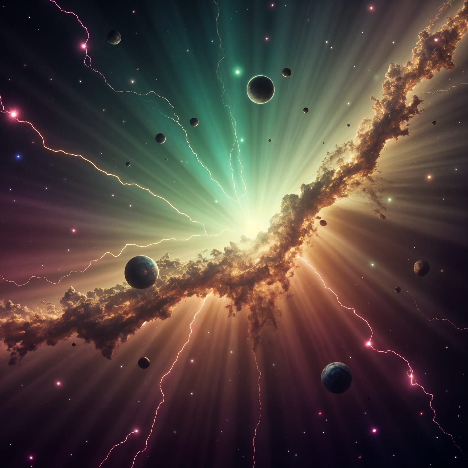 Brilliant Nebula with Space Lightning in Distant Galaxy