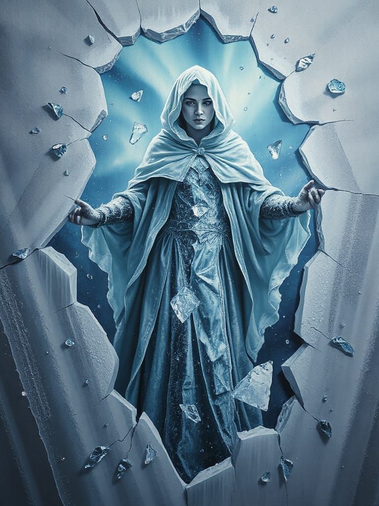 Snow Sorceress of Arctic Glass Emerges from Frost Mural