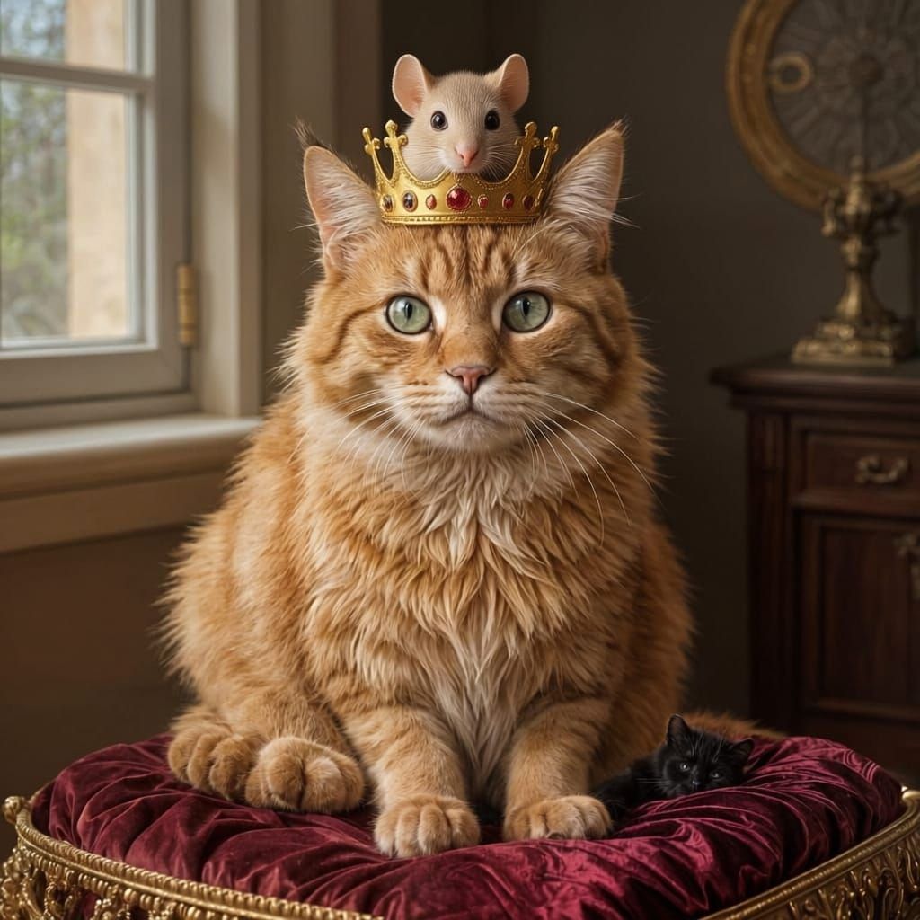 Majestic Cat Adorned with Royal Crown