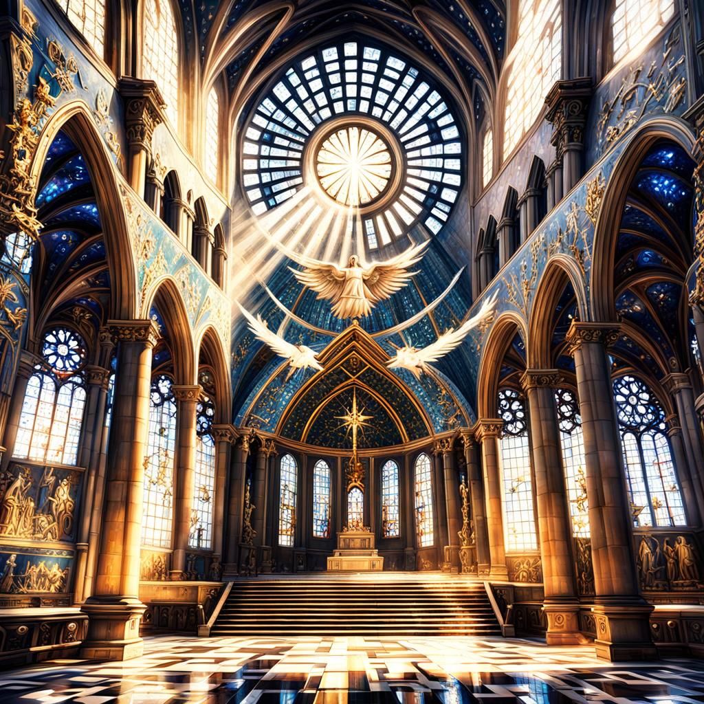 Futuristic Cathedral Interior with Renaissance Mosaics